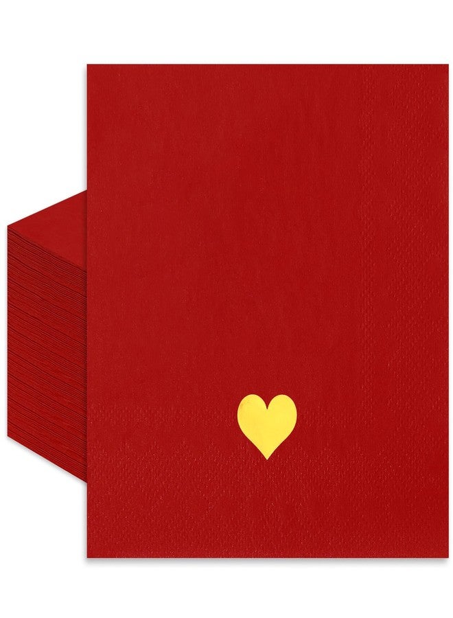 JarThenaAMCS مناديل ضيوف عيد الحب من جارثينا إيه إم سي إس، مناديل ورقية للاستخدام مرة واحدة على شكل قلب أحمر، مزينة برقائق ذهبية، مثالية لحفلات الزفاف وأعياد الميلاد، 50 قطعة - Image 1